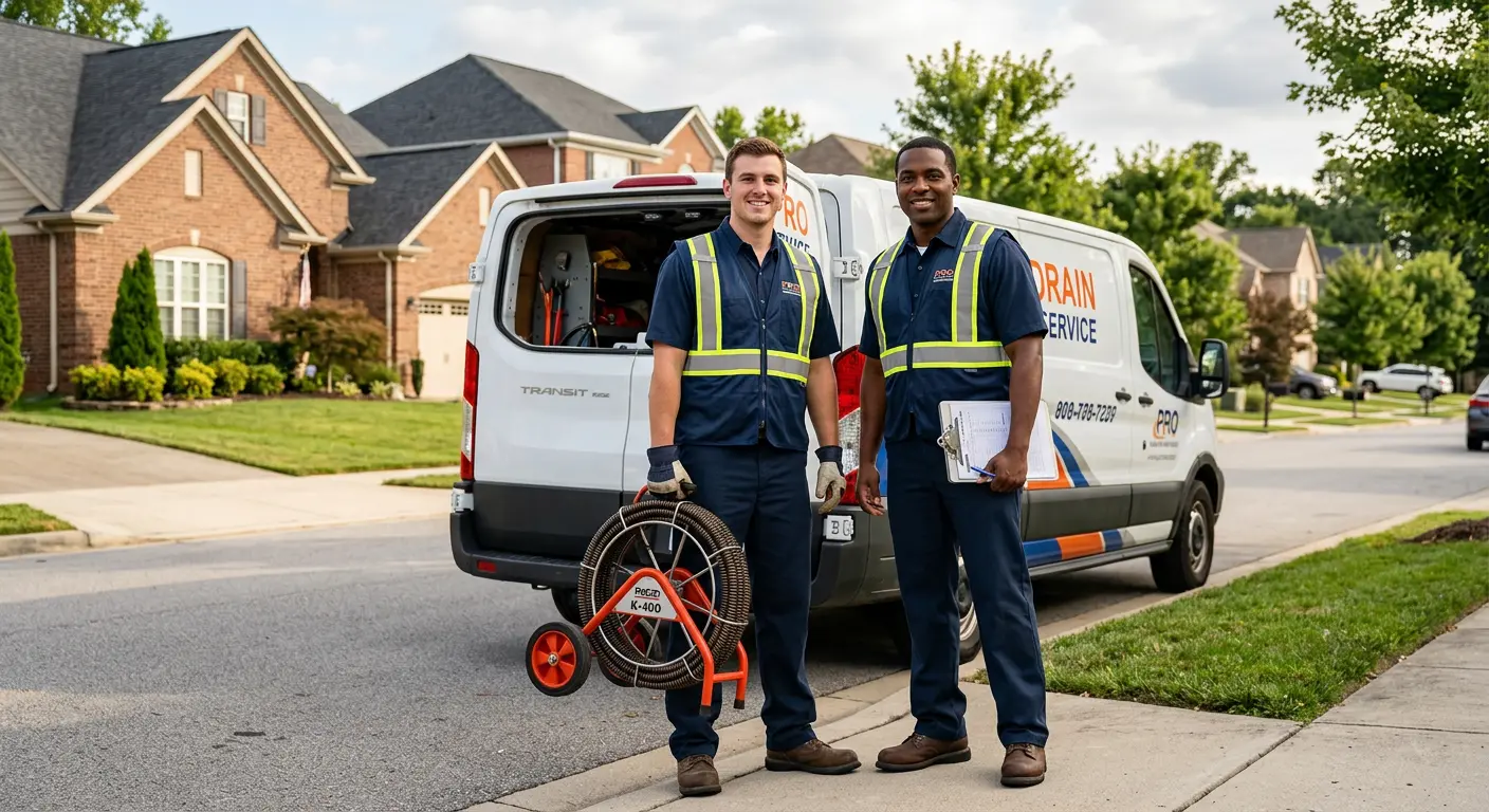 Sewer and drain service team with equipment ready for work in Monroe